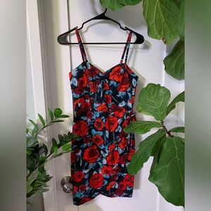 Gorgeous vibrant red and turquoise rose dress